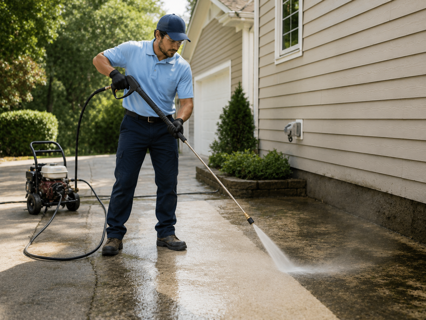 Pressure washing technician at work