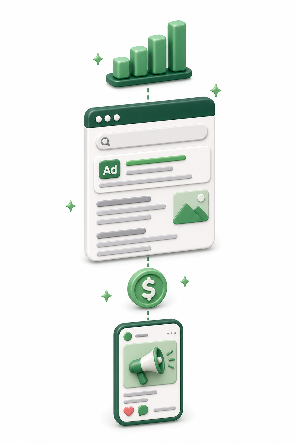 Search and social advertising campaign mockups
