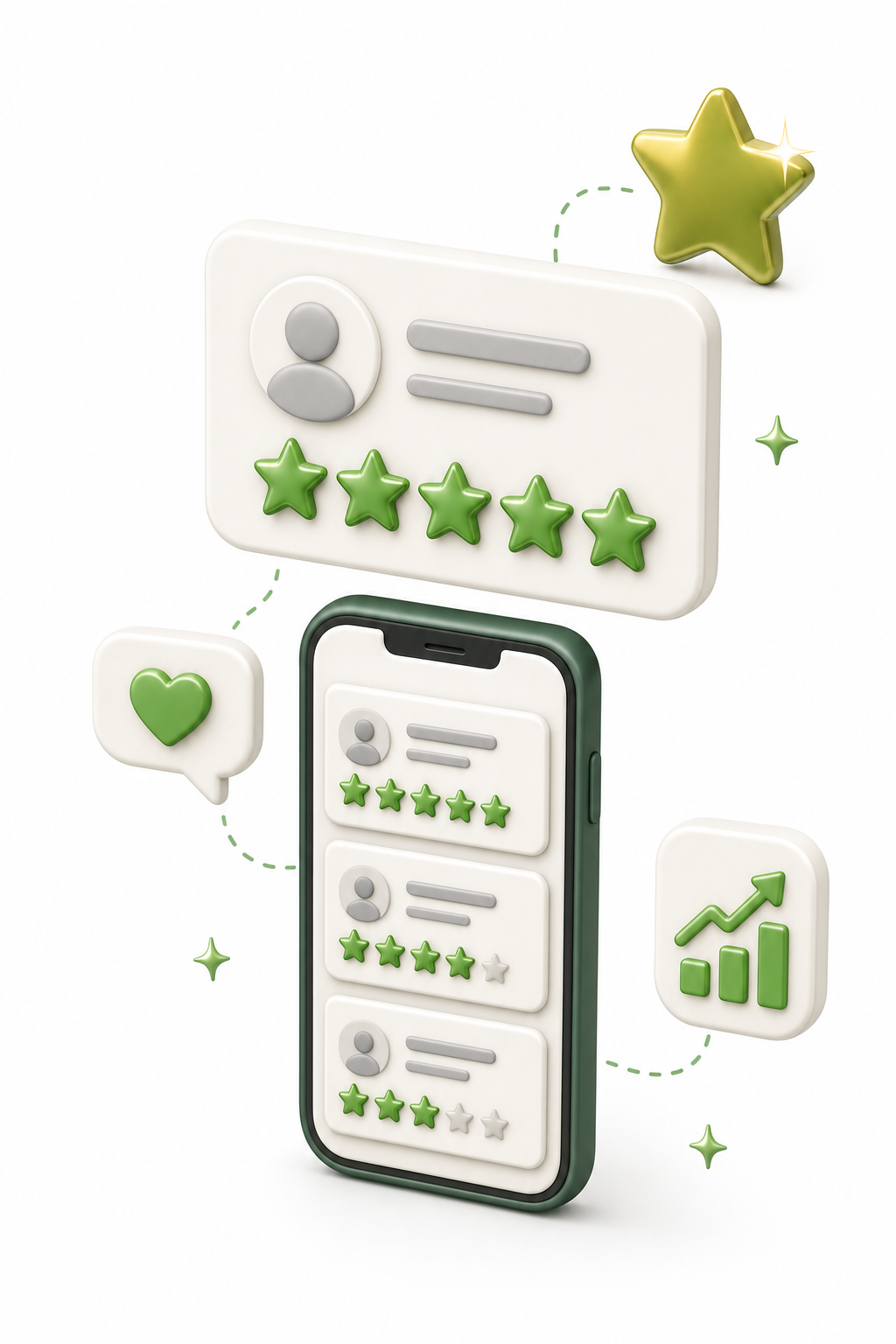 Five-star customer review cards illustration
